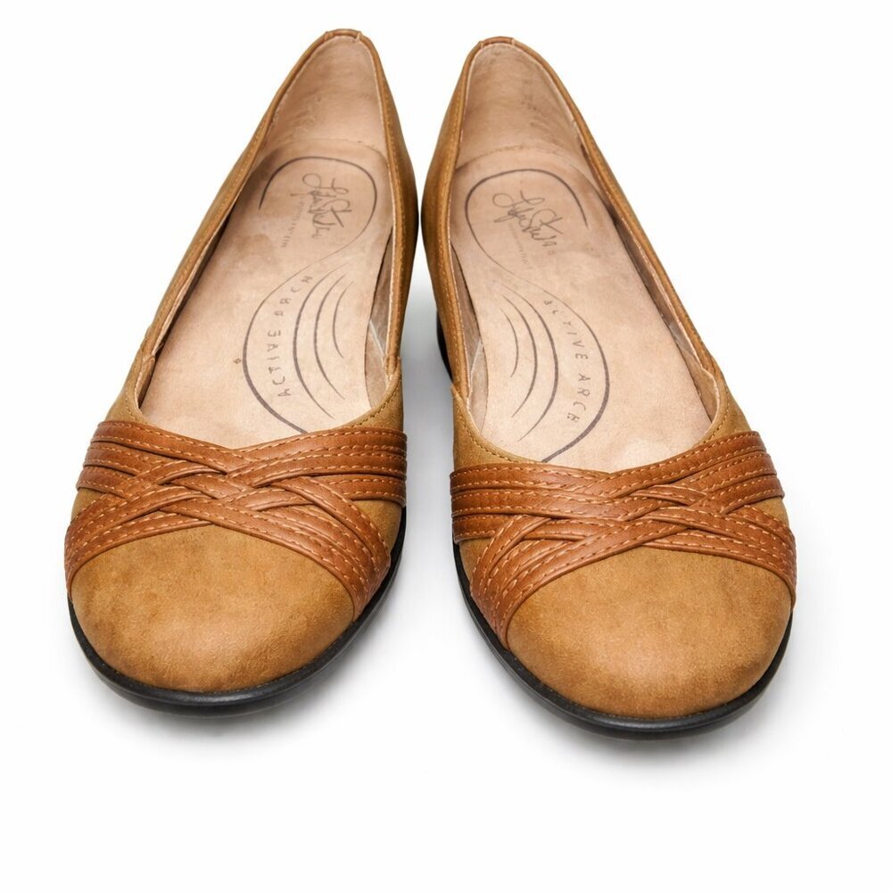 Life Stride Active Arch Soft System Comfort Flats Brown Tan Slip-On Shoes 7.5M